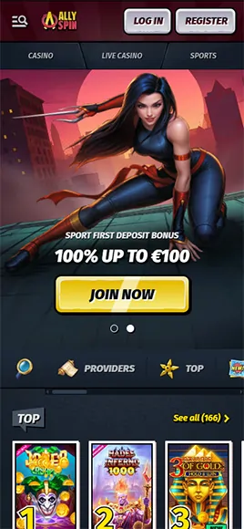 Allyspin Mobile Casino su Smartphone